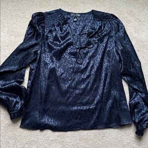 Aqua Black & Navy Silky Leopard Print Blouse